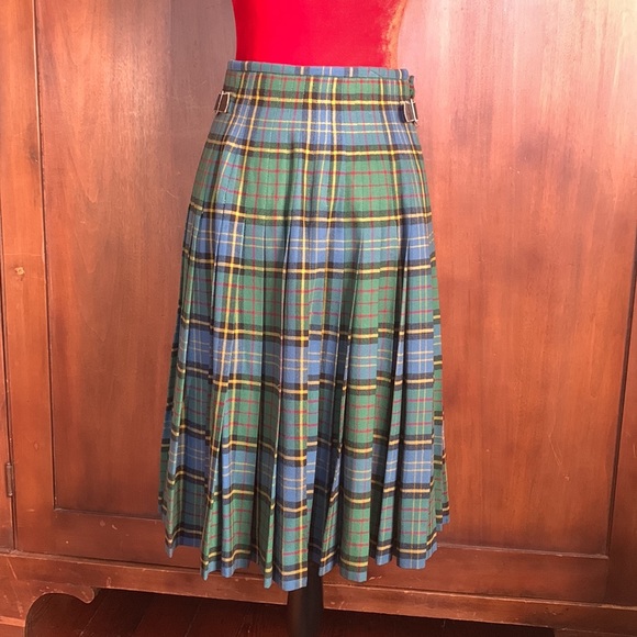 Authentic Vintage Wool Kilt Blue Green Plaid Leather Straps - Picture 2 of 14